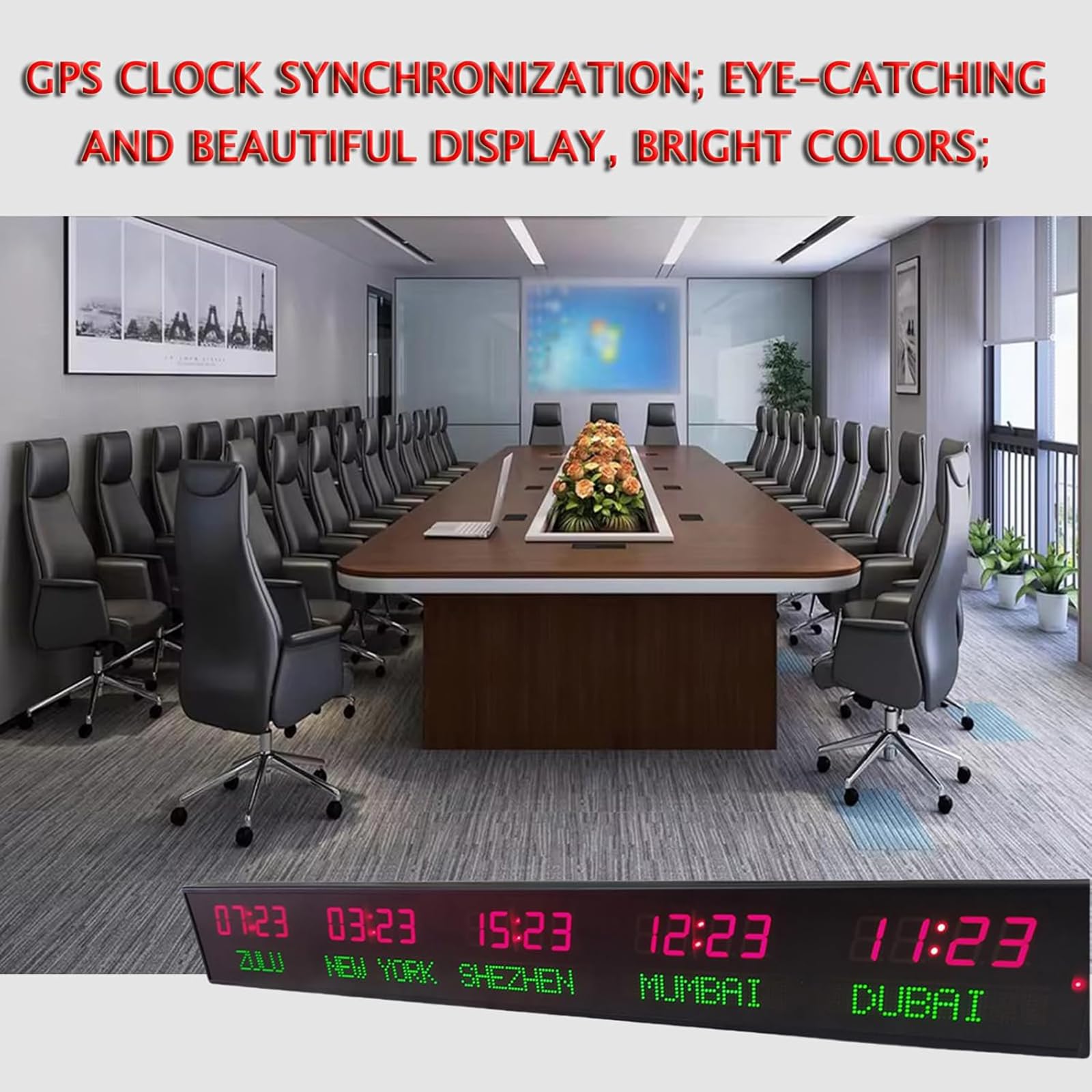 Orologio con Fusi Orari Mondiali, Orologio Digitale con più Fusi Orari, Orologio con 5 Città, 3 Livelli di Regolazione della Luminosità, per Aziende Multinazionali, Hotel, Uffici