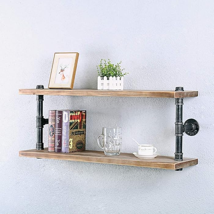 Buy GWH Industrial Pipe Shelf Wall Mounted,2 Tier Rustic Metal Floating Shelves,Steampunk Real