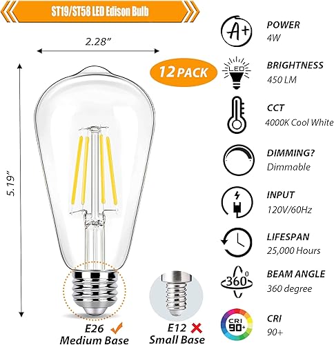 Miniatura 2 de Paquete de 12 bombillas LED regulables de color blanco frío de 4000 K, equivalente a 40 W, bombillas Edison de base E26 de 40 vatios, bombillas LED