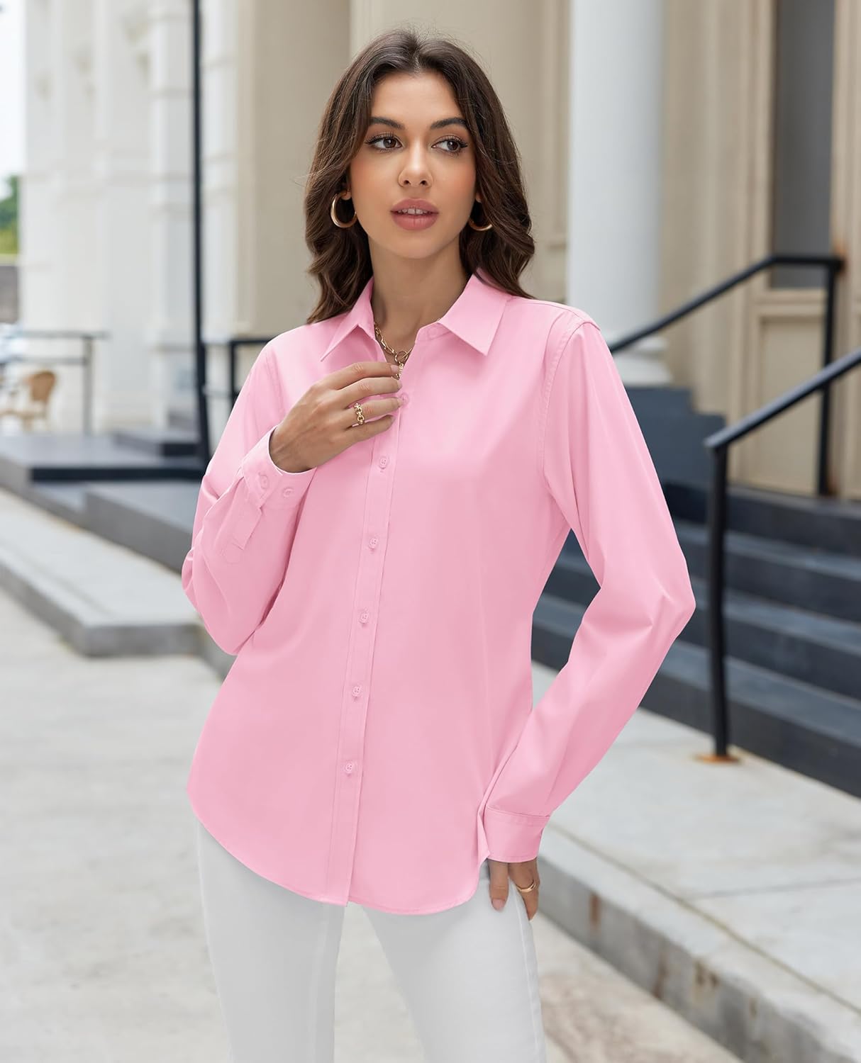 siliteelon Button Down Shirts for Women Dress Shirt Cotton Long Sleeve Collared Shirt Business Work Office Blouse Top - Image 3