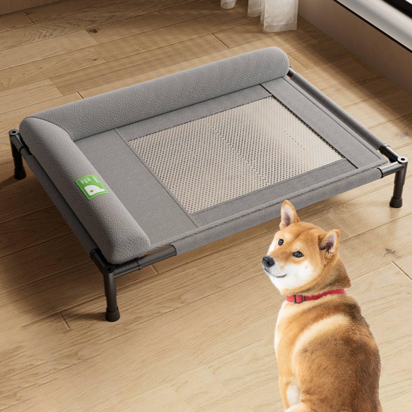 kowaku Cuccia Rialzata per Cani con Letto Morbido Cuscino Incorporato Tubi a Alta Resistenza E Superficie Lavabile Adatta per Animali da Appartamento Uso Quotidiano, Grigio