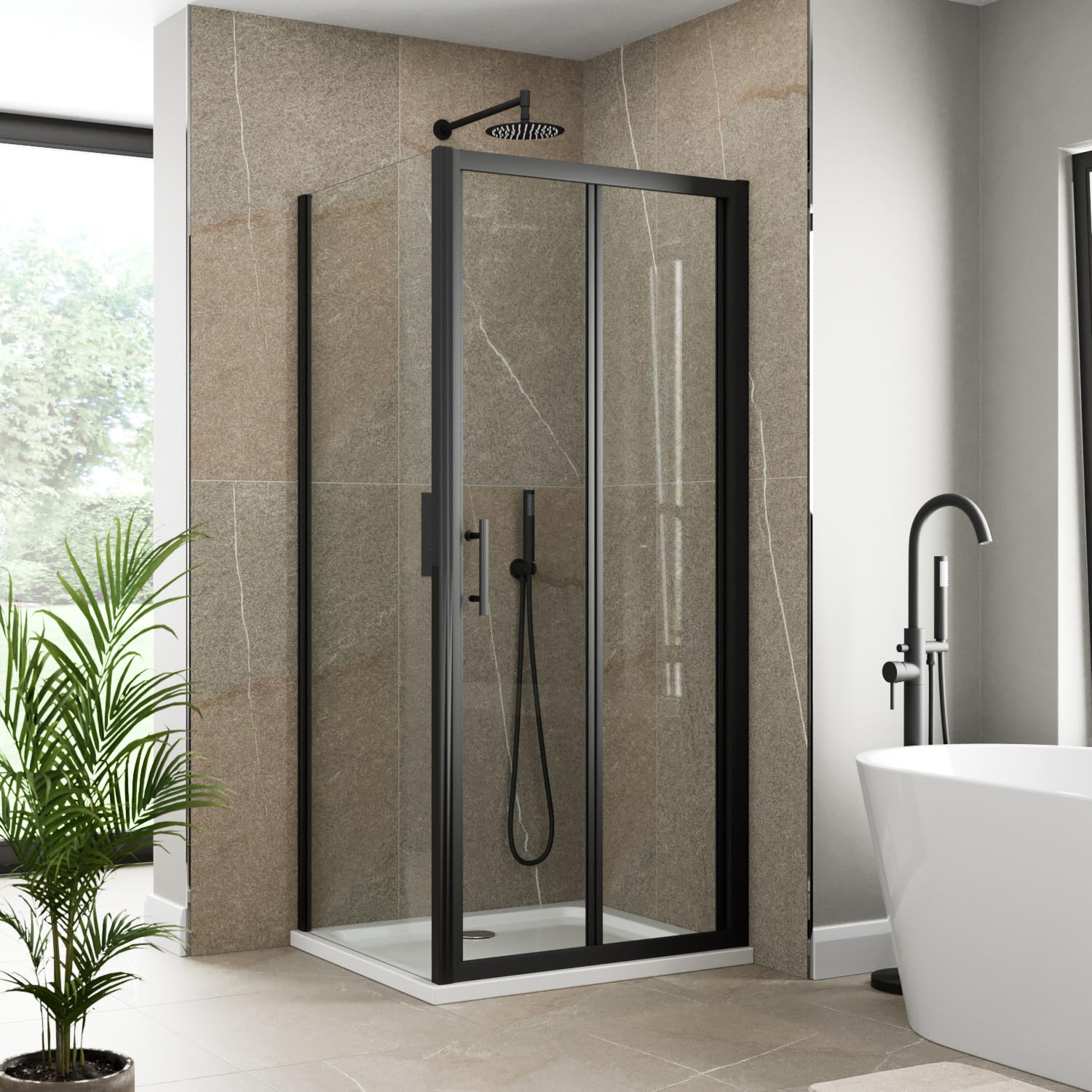Luxura Black Luxura® 1000 X 760Mm Bifold Folding Shower Enclosure Door Screen For Wet Room Cubicle Enclosures, 6Mm Safety Glass Space Saving, Framed,