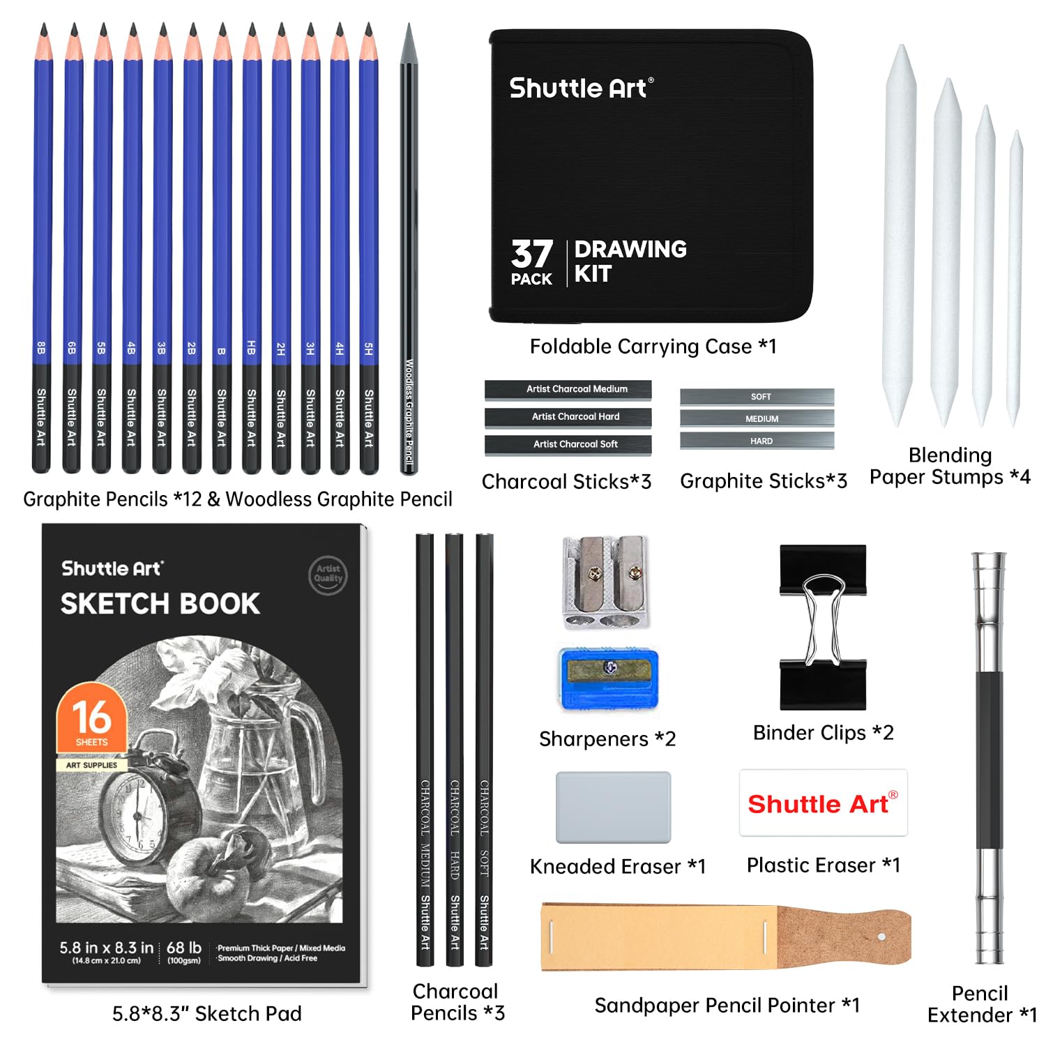 RATLAND sketch ピンズ　セット Shuttle Art Sketching and Drawing Pencils Set, 37-Piece