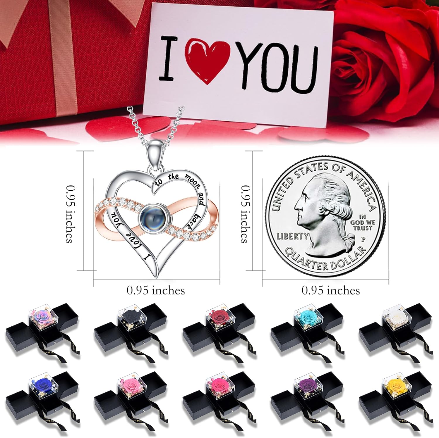 SOULMEET Preserved Real Rose 100 Languages I Love You Projection Necklace Eternal Flowers Rose Projection Necklace Gifts for Her Mom Wife on Christmas Valentine Mothers Day
