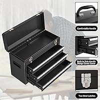 Vista 3 de Portable Metal Tool Box, 3 Drawers Lockable Heavy Duty Tool Chest Storage Toolbox with Ball-Bearing Slides and 2 Metal Latches Closure for Garage