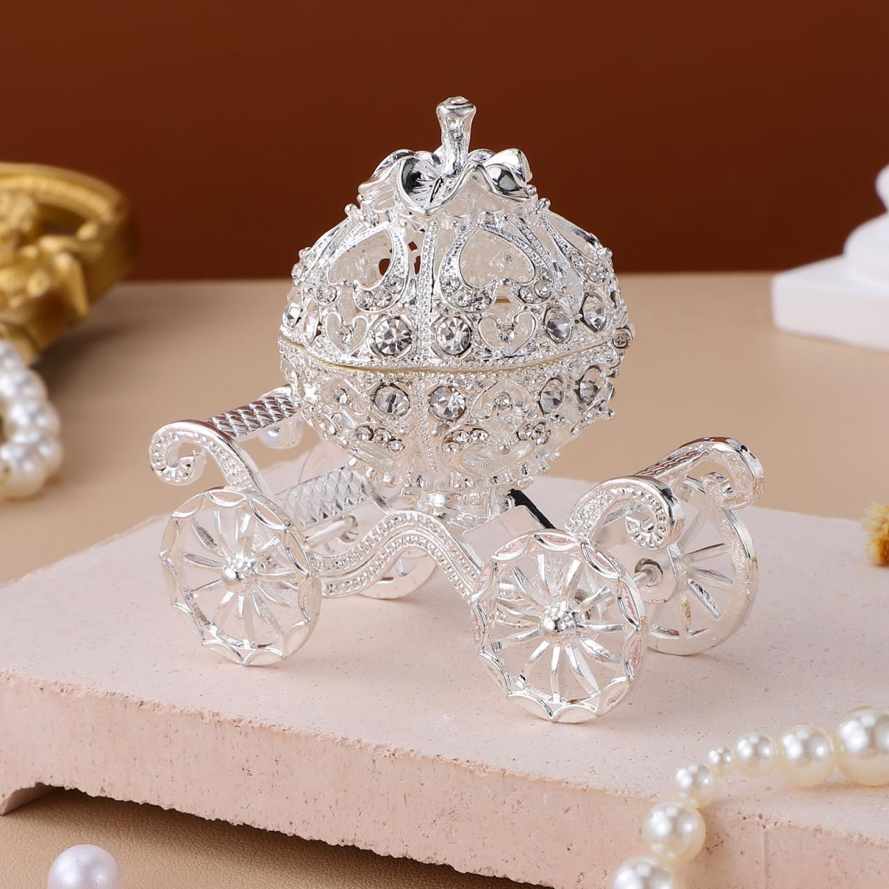 NOLITOY Carriage Trinket Box: Rhinestone Princess Carriage Jewelry Box Wedding for Women - Fairy Tale Fans Elegant Home Decor - Image 3