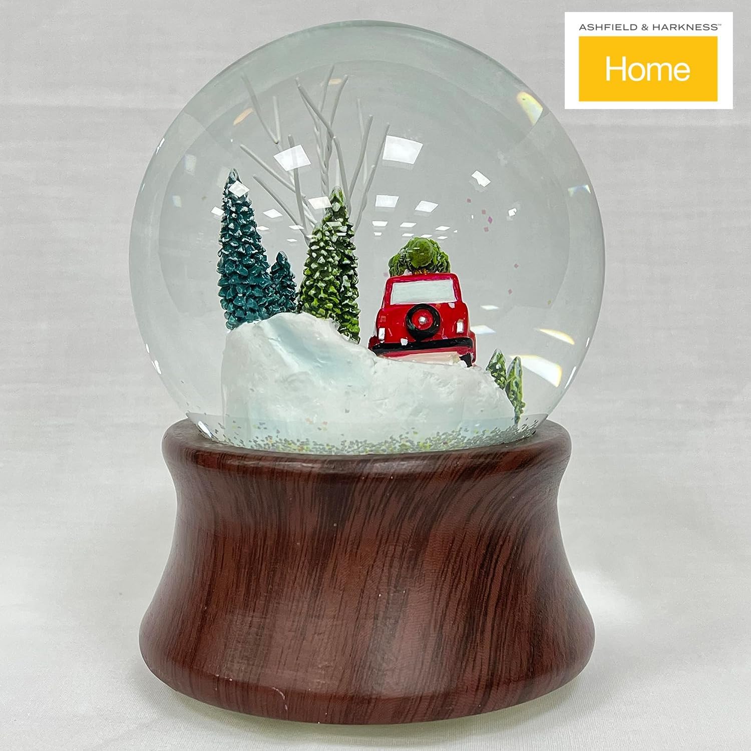 Ashfield & Harkness Red Truck Special Delivery Decorative Wind Up Music Box Gifts Snow Globe with LED Battery Operated Light