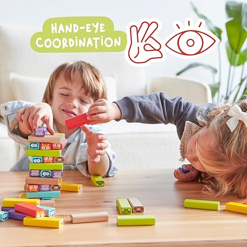 Miniatura 6 de Nene Toys Juego de torre de madera con animales y colores, juego de mesa educativo 4 en 1 para niños de 3 a 9 años, refuerzo de creatividad y