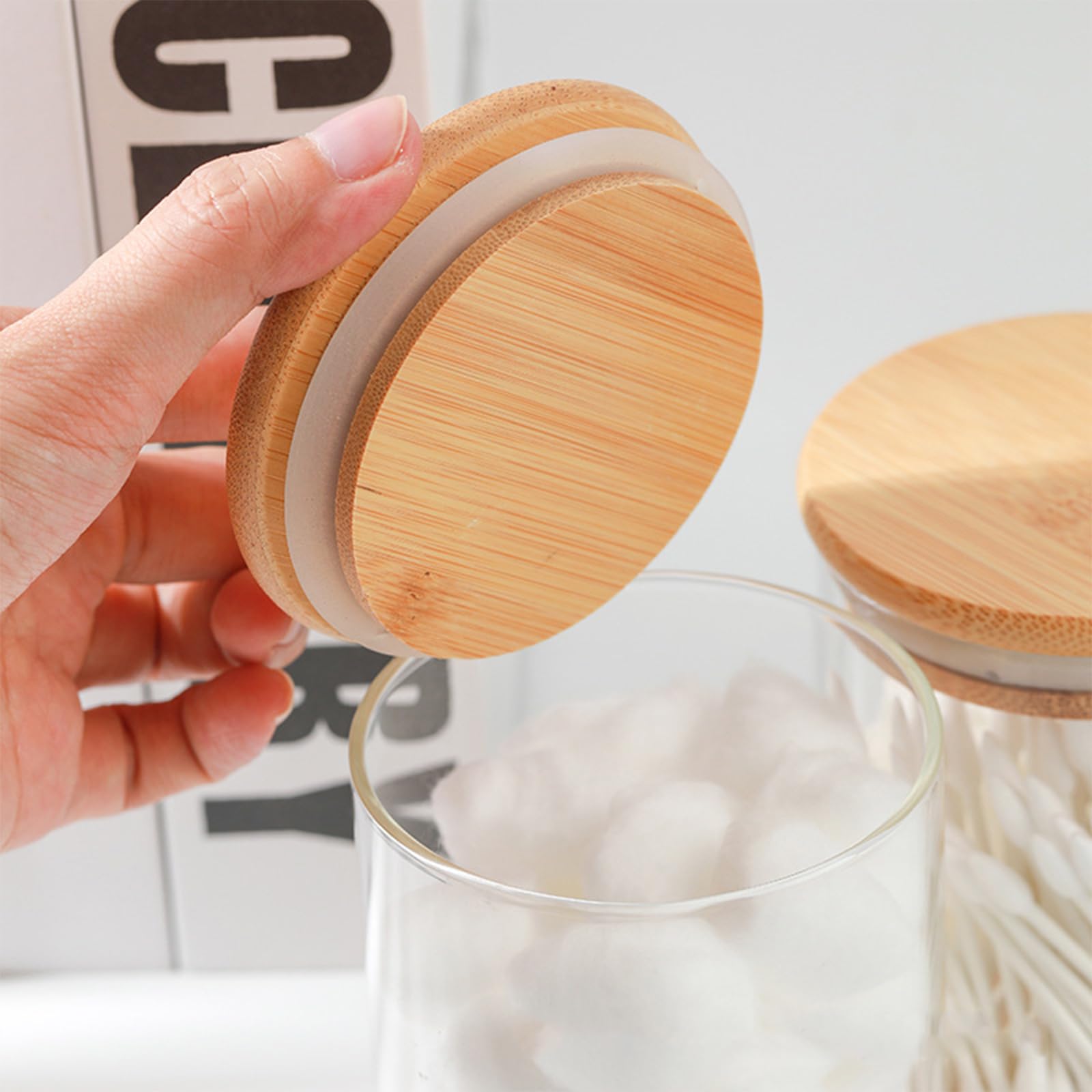 Umweltfreundliche runde Sto-Box aus Bambus, 2 Stück, mit Tablett, perfekter Nizer für Wattestäbchen und Pads, Badezimmer-Dekoration, nachhaltige Heimtials