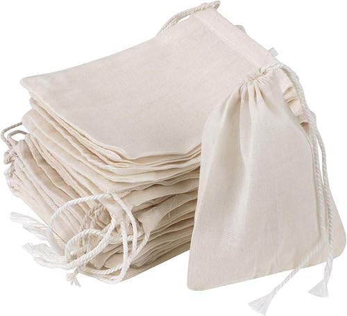 20 bolsas de muselina con cordón, algodón natural sin blanquear para colar hierbas, estopa, té de café, caldo de salsa de sopa, caldo de hueso,