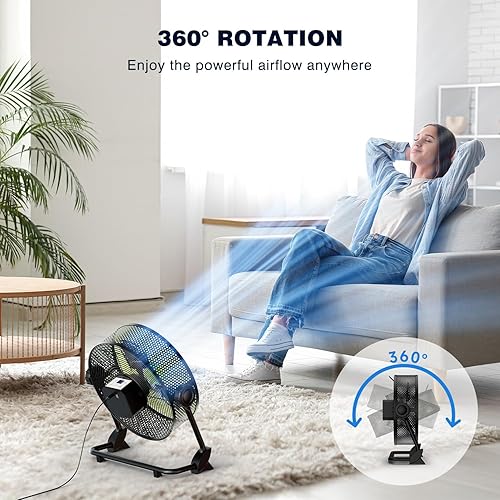 Miniatura 5 de Ventilador de piso recargable portátil de 12 pulgadas, ventilador silencioso de metal con pilas, tiempo de funcionamiento 24 horas, 12 velocidades,