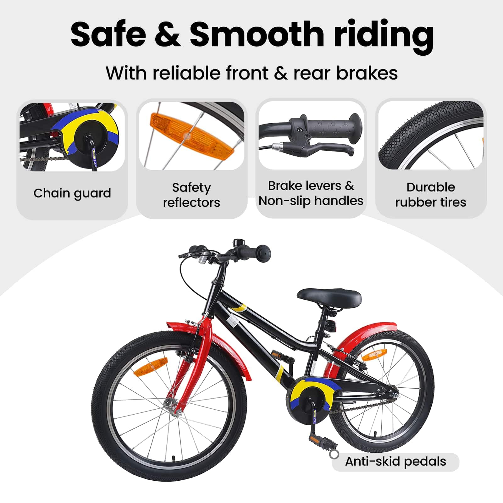 vidaXL Bicicletta Bambino 24 Pollici per 8-12 Anni Nero Rosso, Bicicletta Bambino Classica, Bici di Avvio Sicuro, Telaio in Acciaio, Sella Regolabile, Sistema di Frenatura Semplice