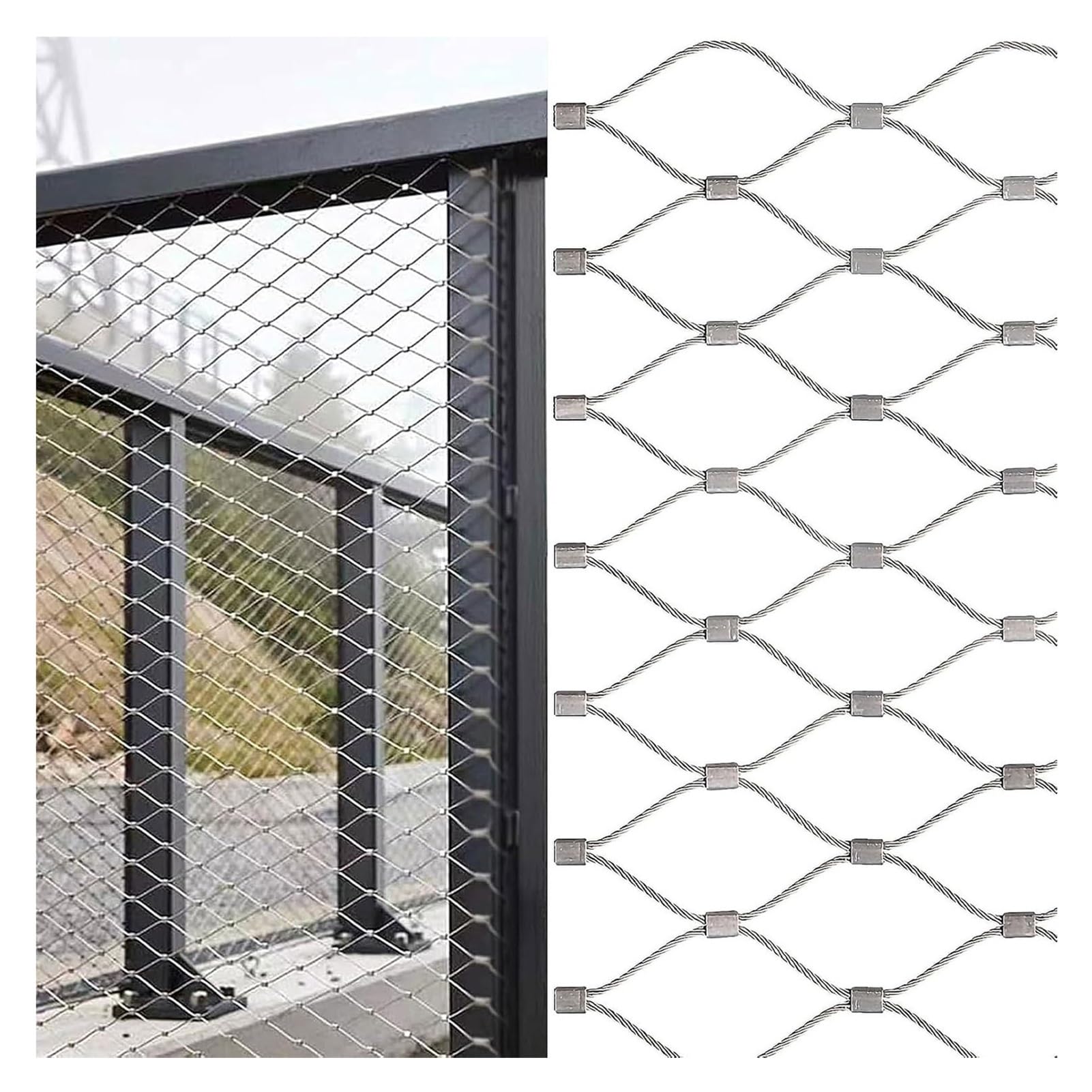 Inoxidable Malla de Cable, Red de Seguridad para Balcones | Mallas de Tamaño Uniforme para Vallas de Jaula, Balcones, Escaleras, Colegios y Exteriores(0.6x9m/1.97x29.52ft)