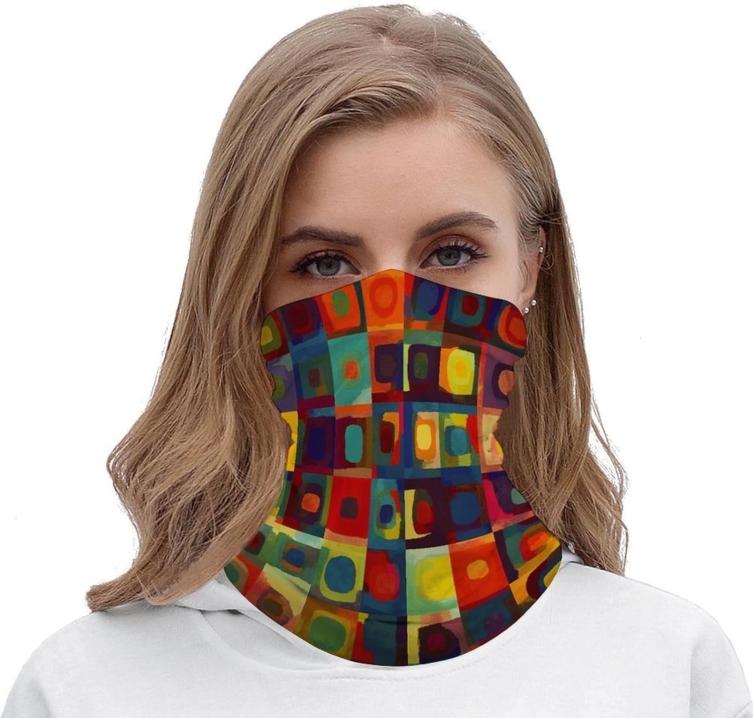 Abstract Art Squares Neck Gaiter Bandana Windproof Breathable Face Mask Cover Face Cover Cold Weather Gator Scarf Winter Neck Warmer Gaiter Half Balaclava Scarf Mask for Men Women
