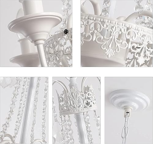 Miniatura 5 de KAERDI K9 - Mini candelabro de cristal con 4 luces lámpara colgante ajustable de metal blanco para comedor sala de estar dormitorio habitación de