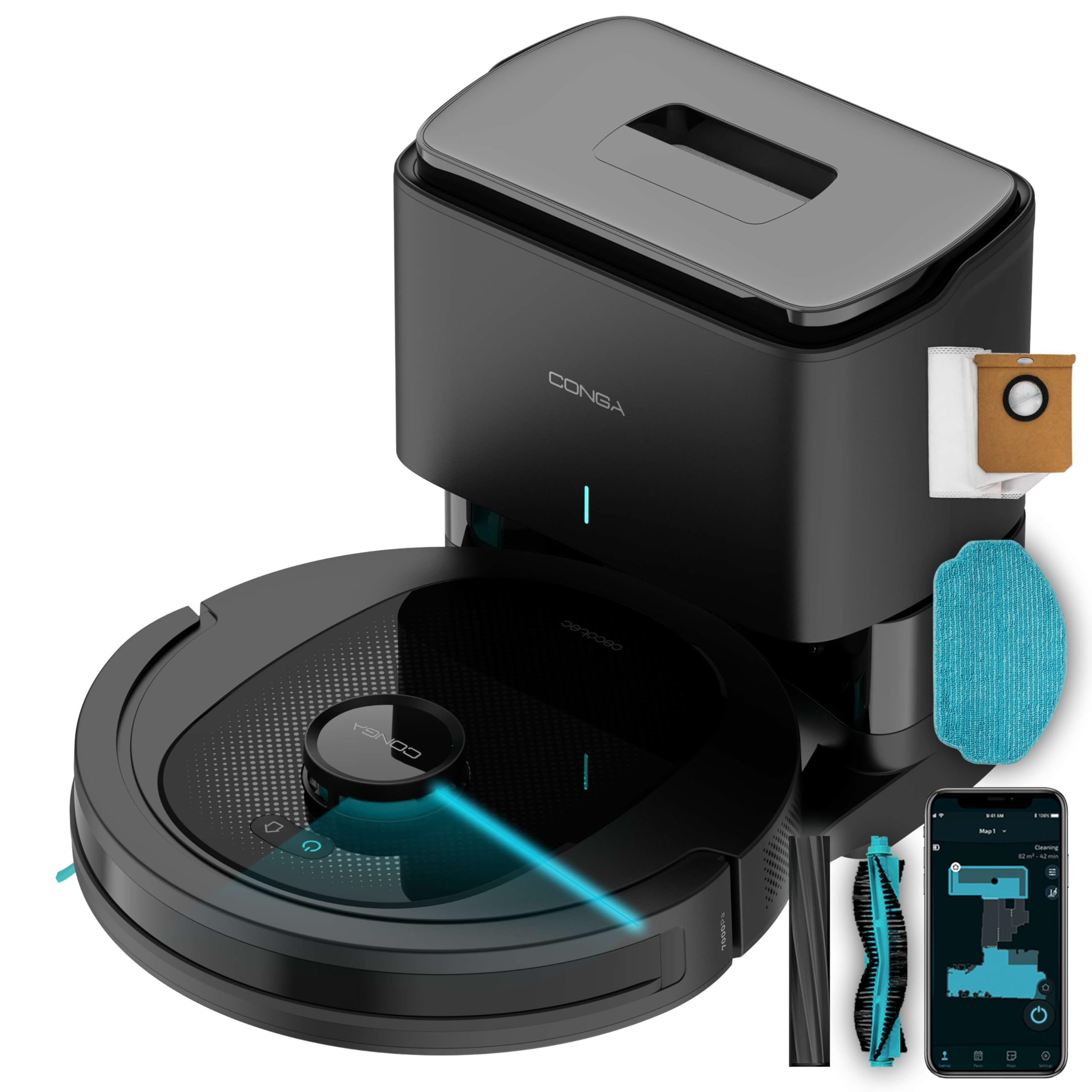 Cecotec Robot Aspirapolvere Conga 8490 Ultimate Ultra Power Home. Navigazione Laser, Controllo APP, Base Autopulizia 2,5 L, 7000 Pa, Fino a 170 min Autonomia, Spazzola Centrale in Silicone per Animali