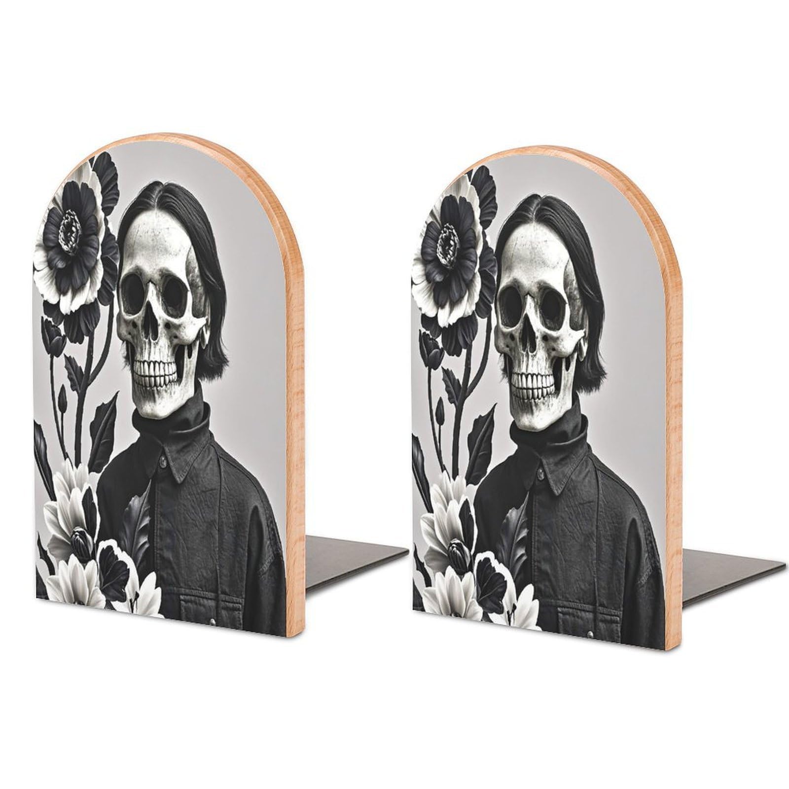 Sujetalibros de flores y calavera original soporte decorativo para regalar a lectores