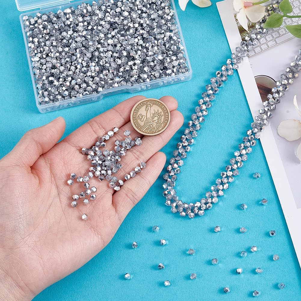 PH PandaHall 1500pcs 4mm Faceted Glass Beads, Metallic Crystal Beads Rondelle Beads Clear Bicone Bead Spacer Loose Craft Beads for DIY Jewelry Bracelet Necklace Earring Keychain Making Crafts Projects - Image 3