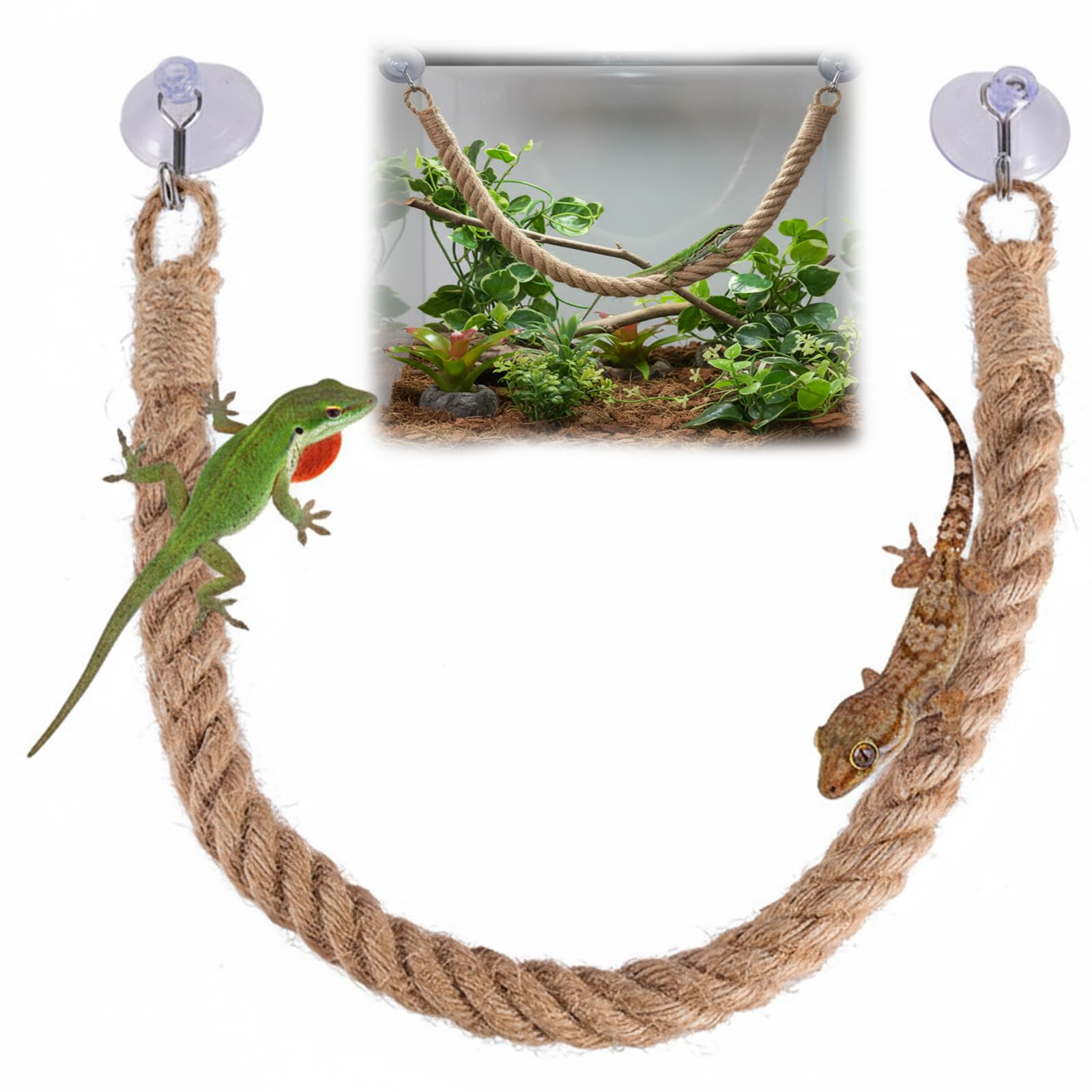 Tniytru Reptile Accessories, Climbing Vines for Reptiles with Hooks and Suction Cups, 55CM Long for Terrarium Decoration, Provides Exercise and Resting Spots