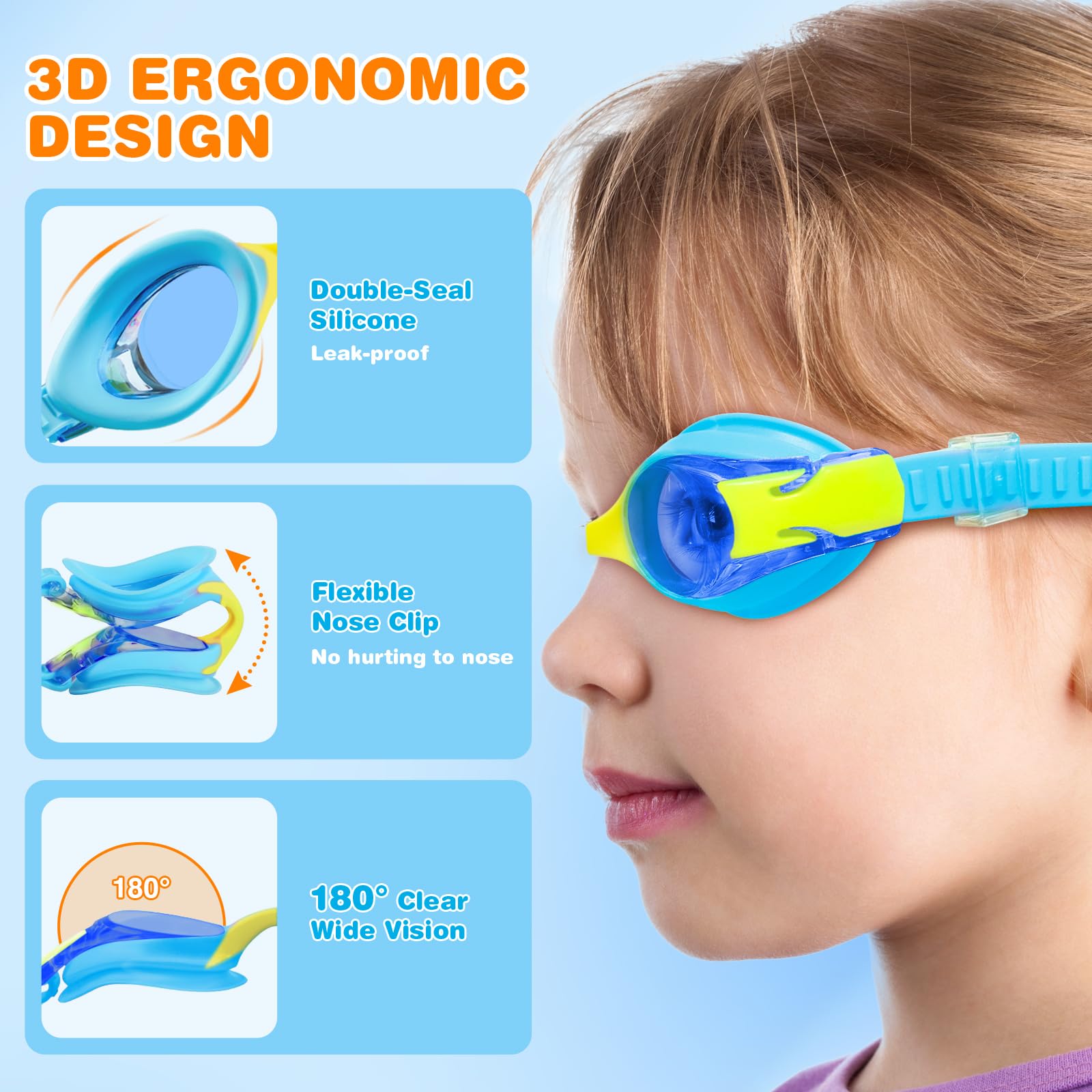 Kinder-Schwimmbrille 4–14, Anti-Beschlag-Schwimmbrille mit UV-Schutz, wasserdichte Schwimmbrille für Jungen und Mädchen, 4 Stück