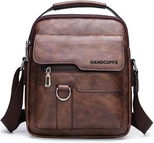 Handcuffs sling bag | PU Leather Cross Body bags | Travel Office Messenger | One Side Shoulder Satchel for Men With Adjust...