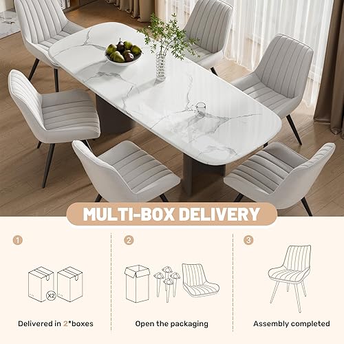 Miniatura 7 de Juego de 6 sillas de comedor Daluvenix, sillas de cocina de mediados de siglo modernas con cojín suave, sillas tapizadas cómodas de tela para Blanco