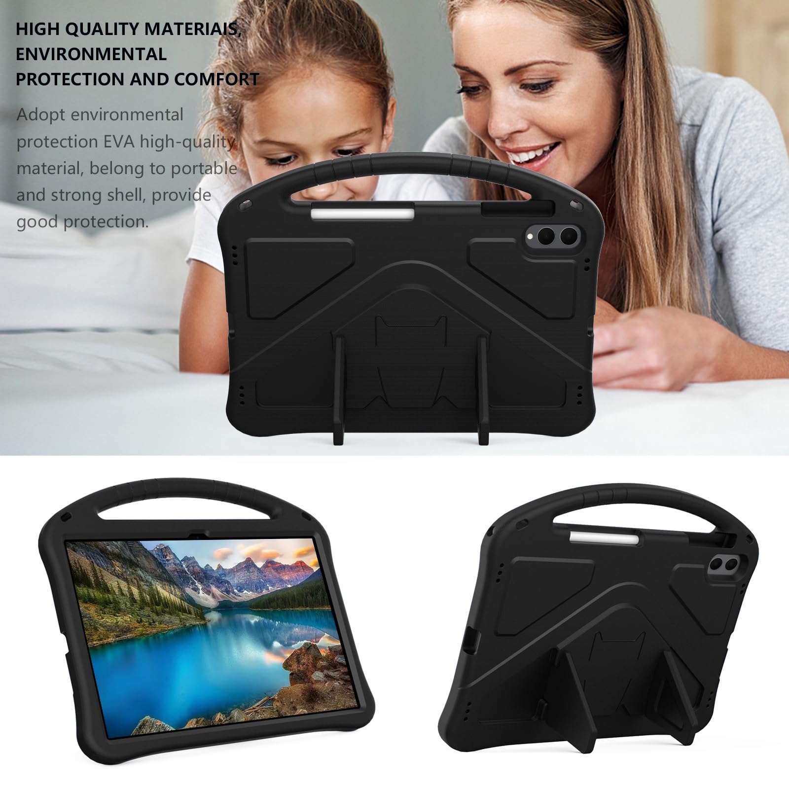 Lekka, odporna na wstrząsy osłona przyjazna dla dzieci, kompatybilna z Samsung Galaxy Tab S11 Ultra 37.1 cm 2025 SM-X930/X936B, ze stojakiem na uchwyt, pogrubiona osłona tabletu z rogiem