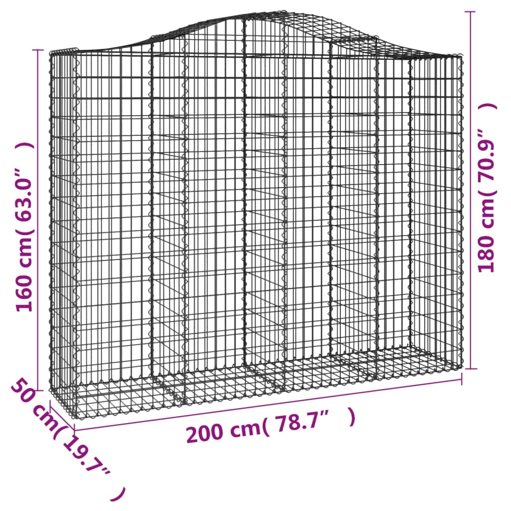 Gaviones con arco alto, 3 unidades, 200 x 50 x 160/180 cm, hierro galvanizado para barreras de jardín y privacidad, cestas de alambre resistentes a la corrosión como protección contra el ruido