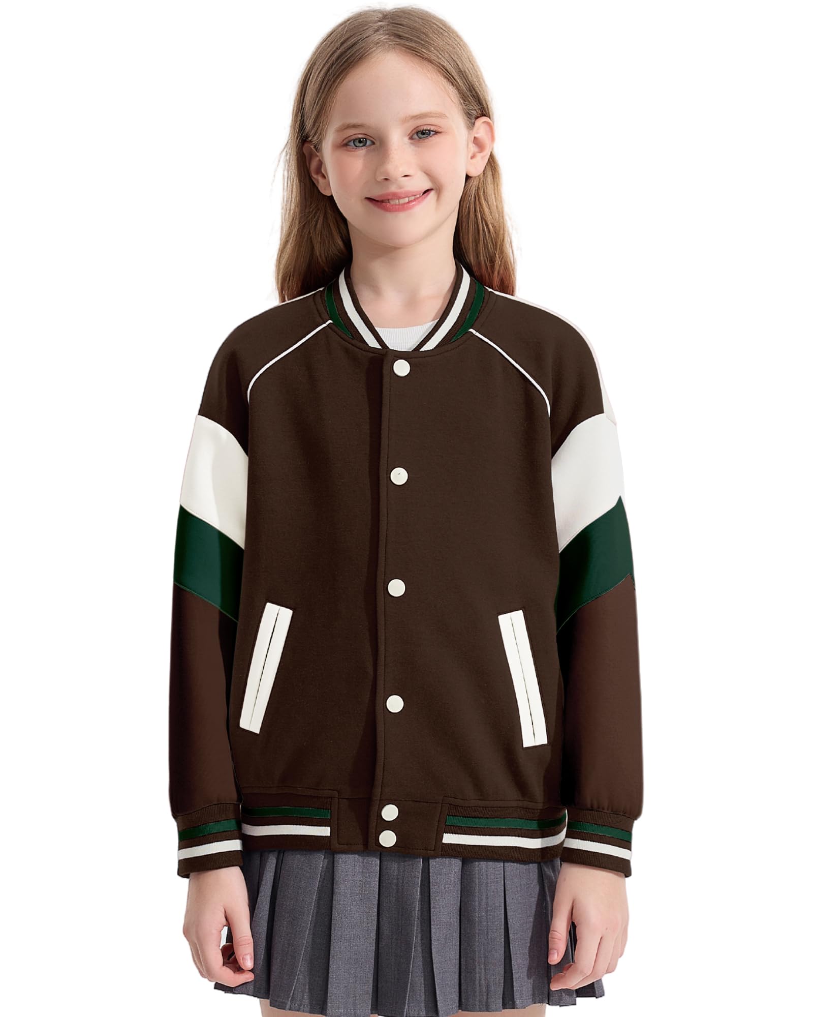 Rolanko Chaqueta de Béisbol para Niñas y Niños Estilo Varsity Sudadera Escolar con Bolsillos Abrigo Bomber para Niños