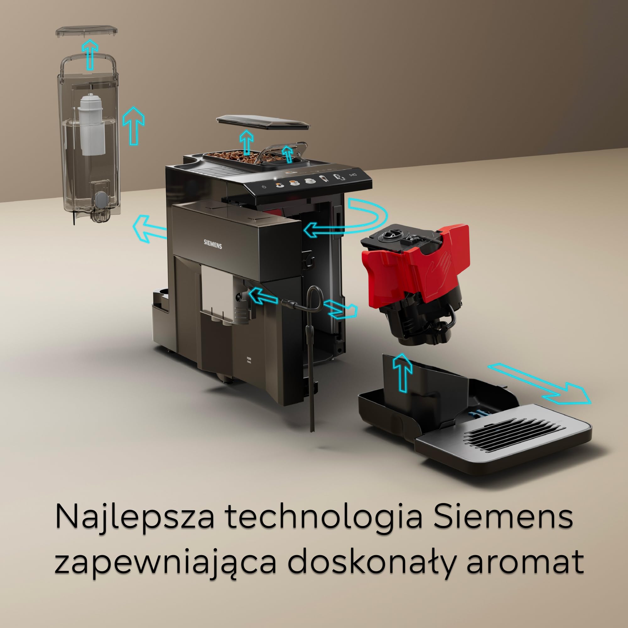 Siemens EQ500, automatyczny ekspres do kawy, aromaDouble Shot, automatyczny system czyszczenia parą, ceramDrive, wyświetlacz coffeeSelect, funkcja dwóch filiżanek, TP511E19, czarny