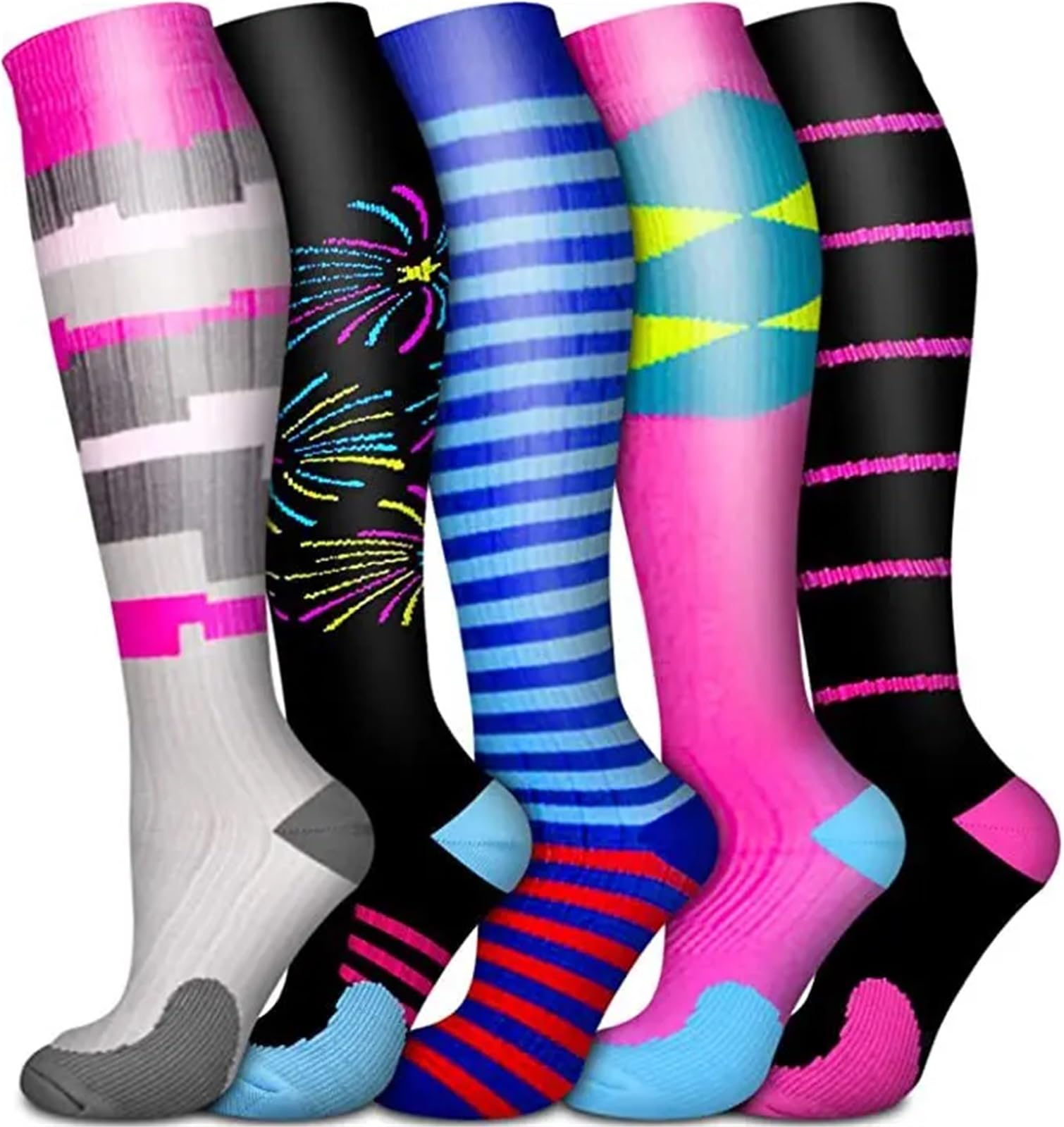 6 Paare/los Kompression Socken Bunte Tiere Wandern Basketball Fußball Krampfadern Druck Nylon Strümpfe Männer Frauen drop schiff(Fireworks,S-M)
