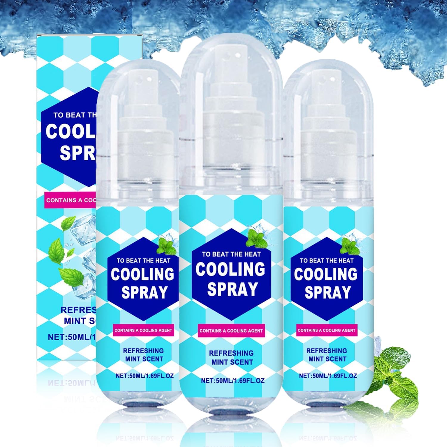 Spray rinfrescante alla menta da 50 ml, spray rinfrescante istantaneo per clima caldo, nebbia rinfrescante a lunga durata per viso, corpo, vestiti, delicato sulla pelle, per sport, campeggio, ufficio