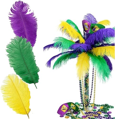 Miniatura 7 de 12 plumas de Mardi Gras de 10 a 12 pulgadas para manualidades, plumas de avestruz coloridas moradas, verdes, doradas para Mardi Gras, manualidades,