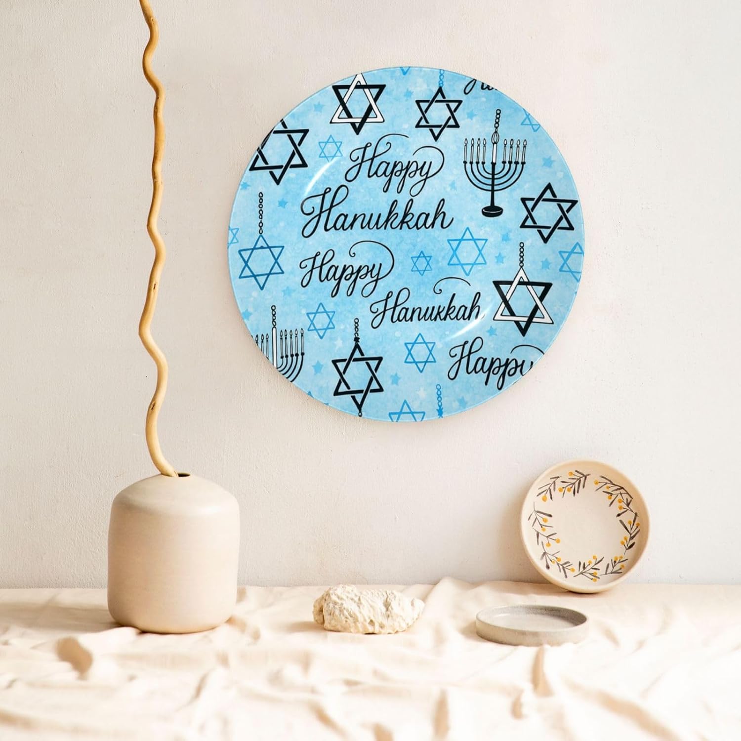 Jewish Hanukkah Theme 10 Inch Decorative Plate With Stand, Elegant Display Wall Plate For Home Decor