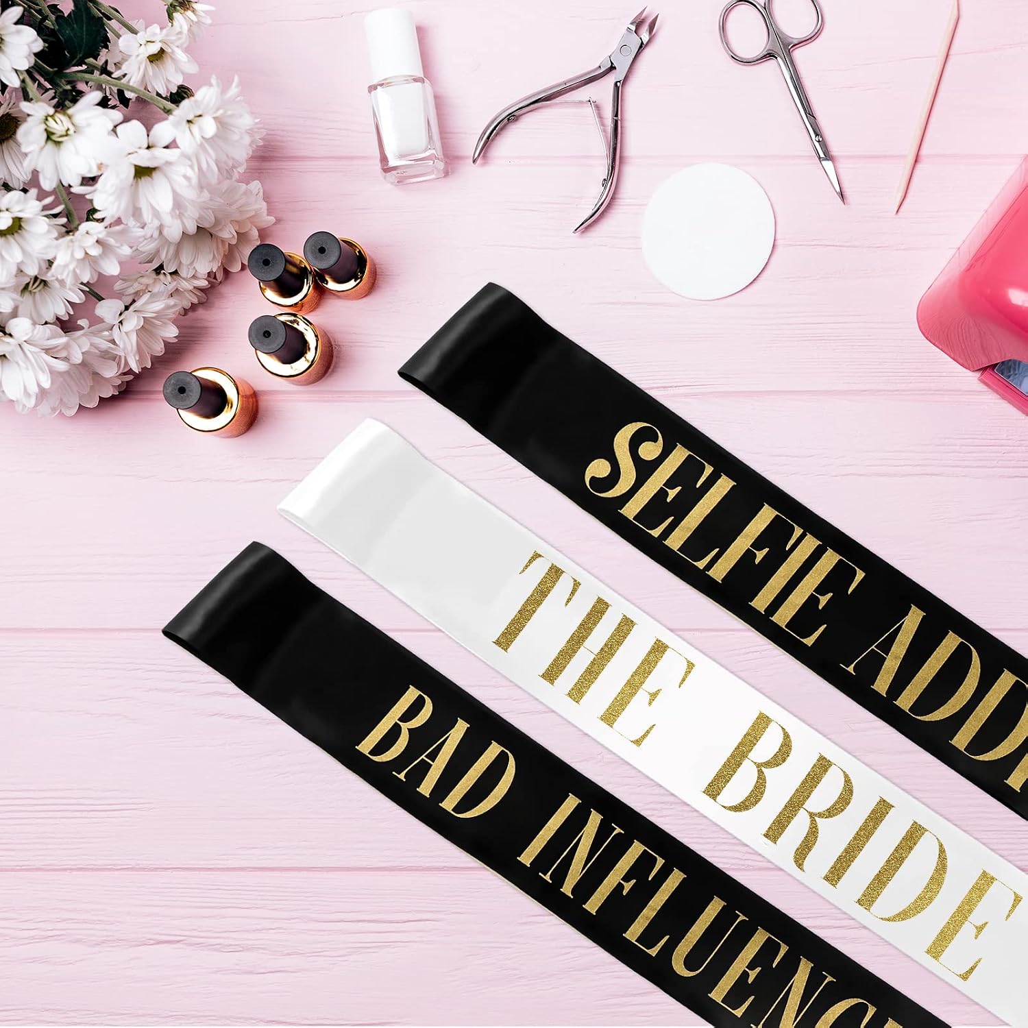 LEIFIDE 10 Pack Bride and Bridesmaid Sash Set Wedding Bachelorette Funny Team Gifts Sash Decorations for Woman Bride Bridesmaid of Honor Party Supplies(Black, White)