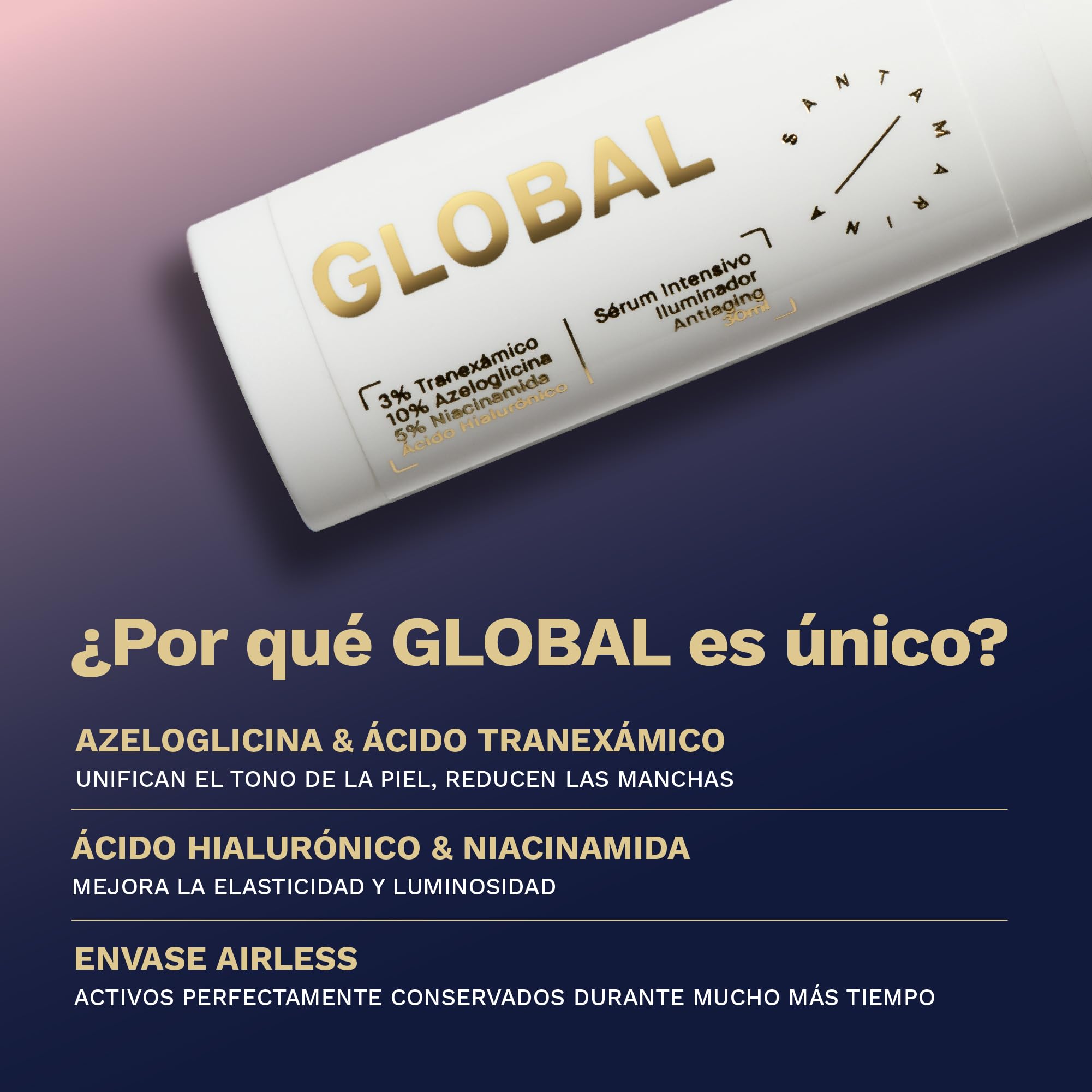 Santamarina Cosmetics - Sérum Facial Antimanchas - GLOBAL 30 ml - Serum Hidratante, Antioxidante, Antimanchas, Seborregulador - Crema para la Cara Piel Mixta - Mejora la Elasticidad, Sin Perfume