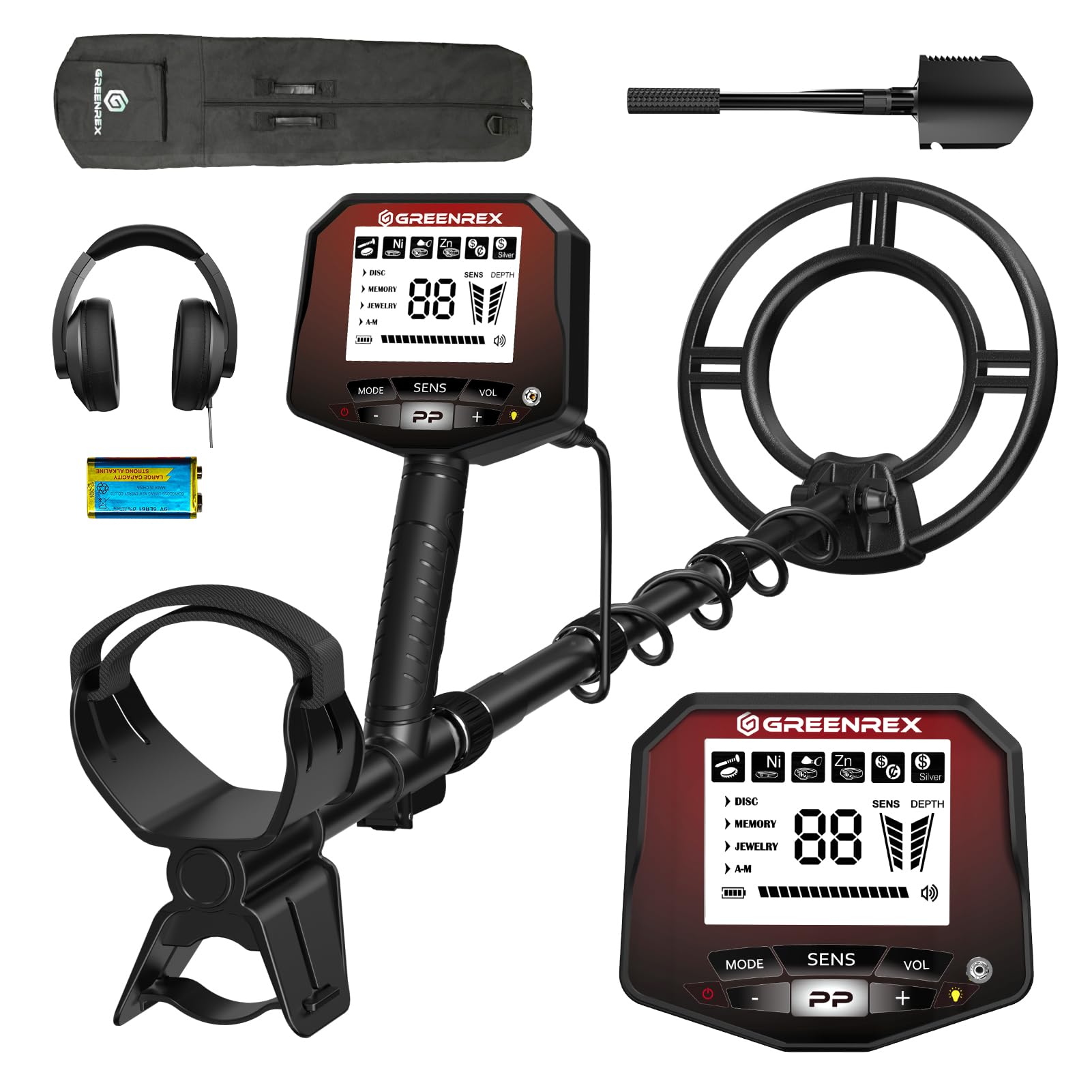 GreenRex Metal Detector for Adults Professional, Waterproof Pinpoint, High Accuracy Gold and Silver Detection, Underwater and Beach Use, 10'' IP68 Coil, Bigger LCD, New Advanced DSP Chip，Red
