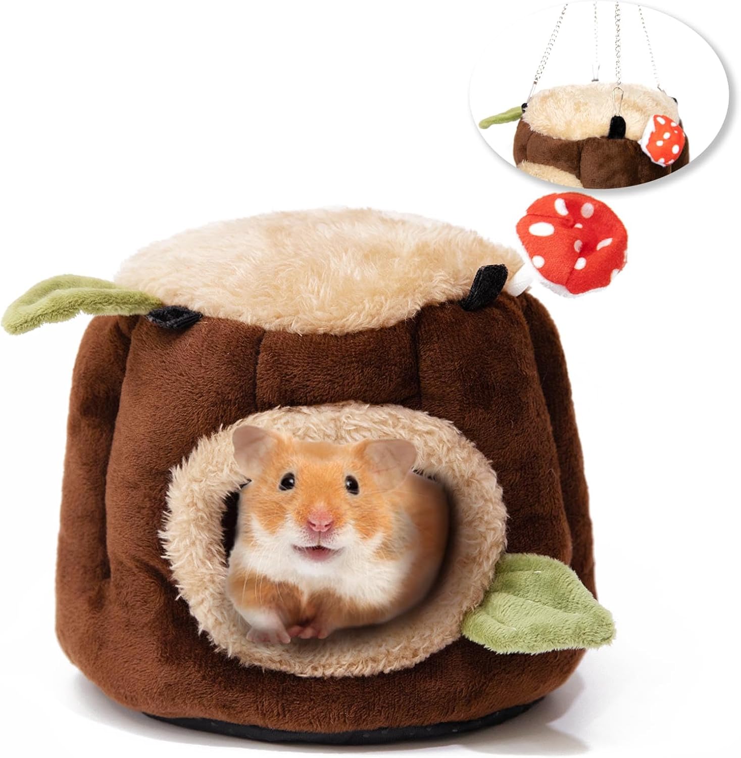 Guinea Pig Hideout Hamster Cage Accessories,Stump Style Soft Washable Hedgehog,Ferret,Rat Hammock for Cage,Chinchilla,Ferret, Bunny Bed,Small Animal Houses & Habitats(S) 7.5"L x 7.5"W x 6.7"Th