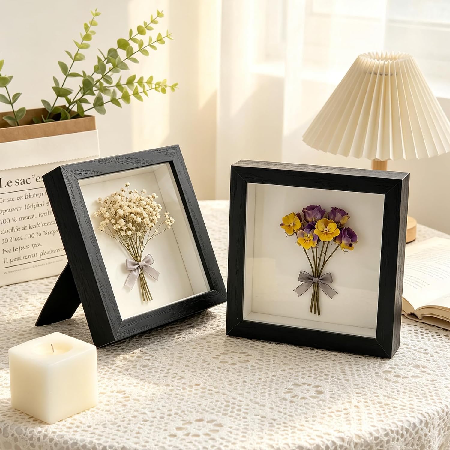 6 Pack 5x5 Small Shadow Box Frames, 3D Shadowbox Display Cases | Wood Deep Shadow Boxes for Dried Flowers, Pictures, Baby Keepsakes, Wedding Memories, Crafts, Photos