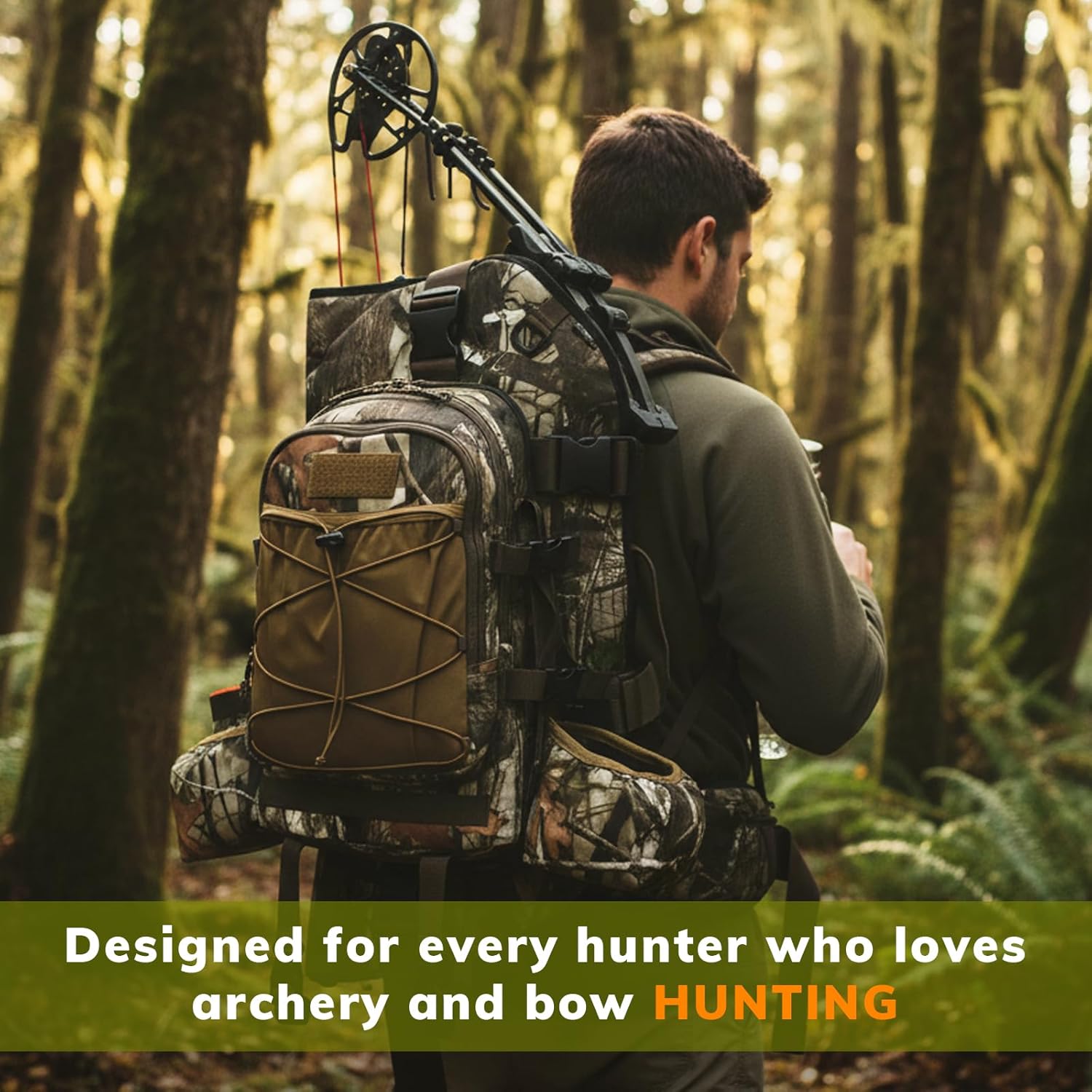 Hunting Backpack with Compound Bow Holder Saddle Camo Bag Camouflage Pack for Hunter Archery