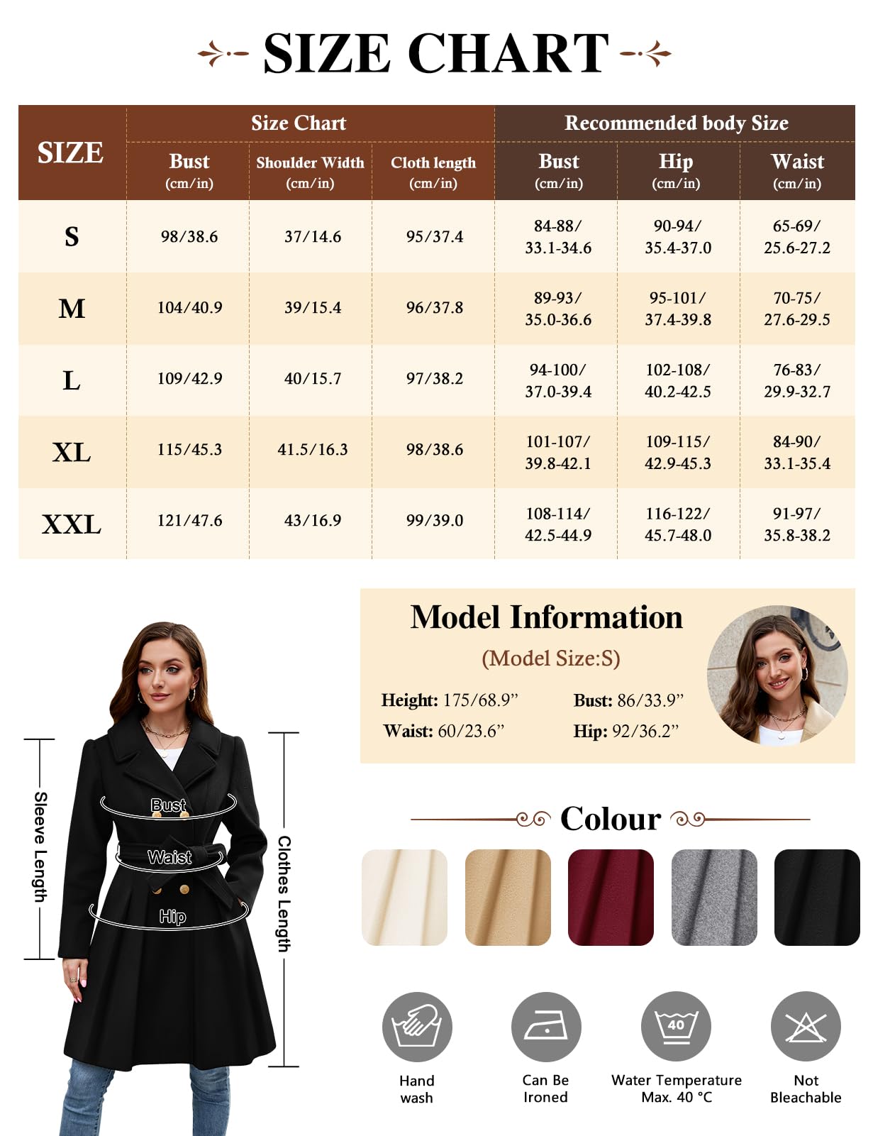 Abrigo Lana Mujer Invierno Elegante Abrigos Paño Largo Chaqueta Entretiempo Gabardina Moda Tench Coat con Botones
