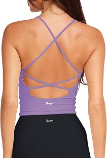 Danysu Sculpt Backless Workout Tank Top Women - Strappy Longline Padded Sports Bra Yoga Top