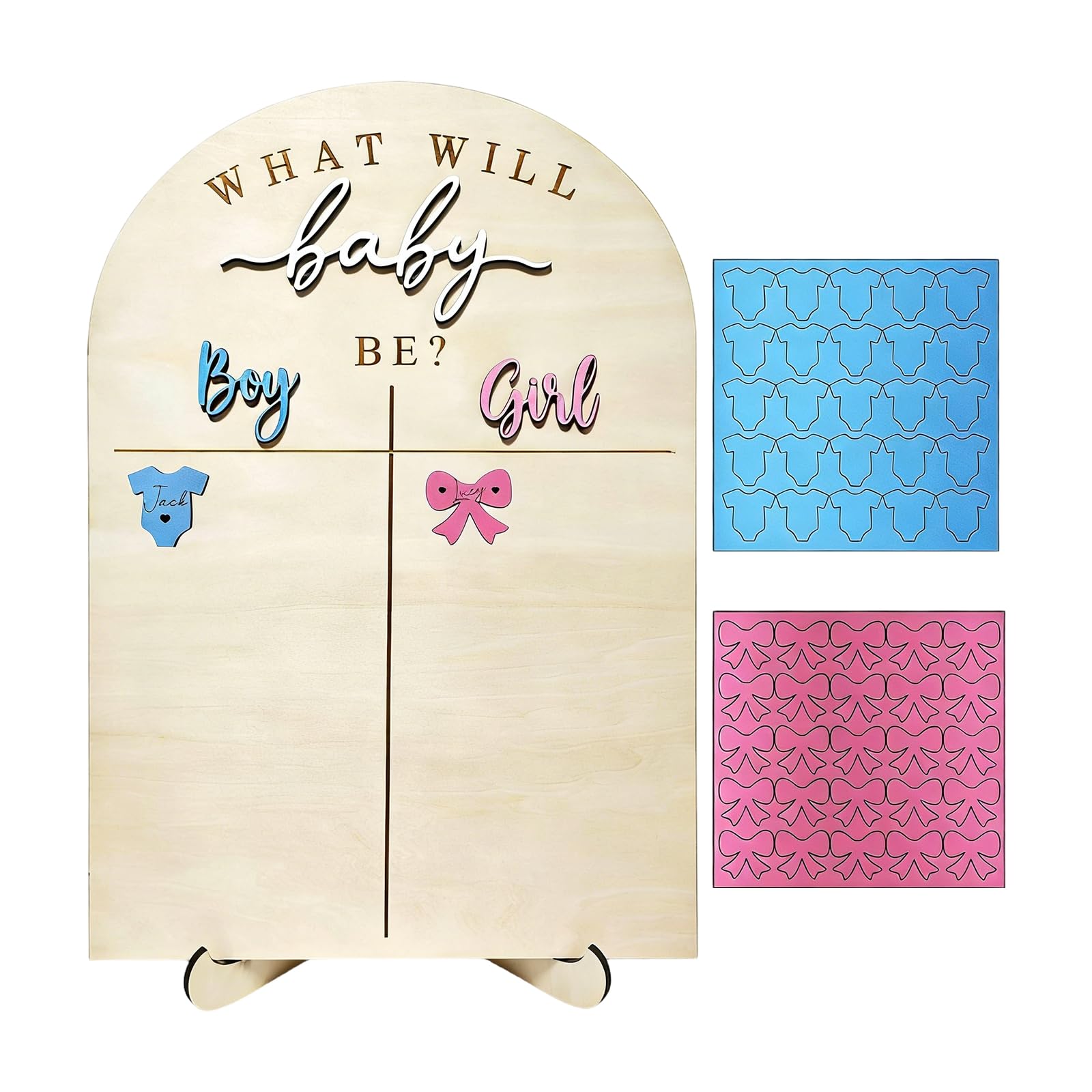 Xjdzineq Genders Reveal Game Set, Voting Poster Board with Voting Sticker Wooden Baby Gender Reveals Decorations Guessing Game Set