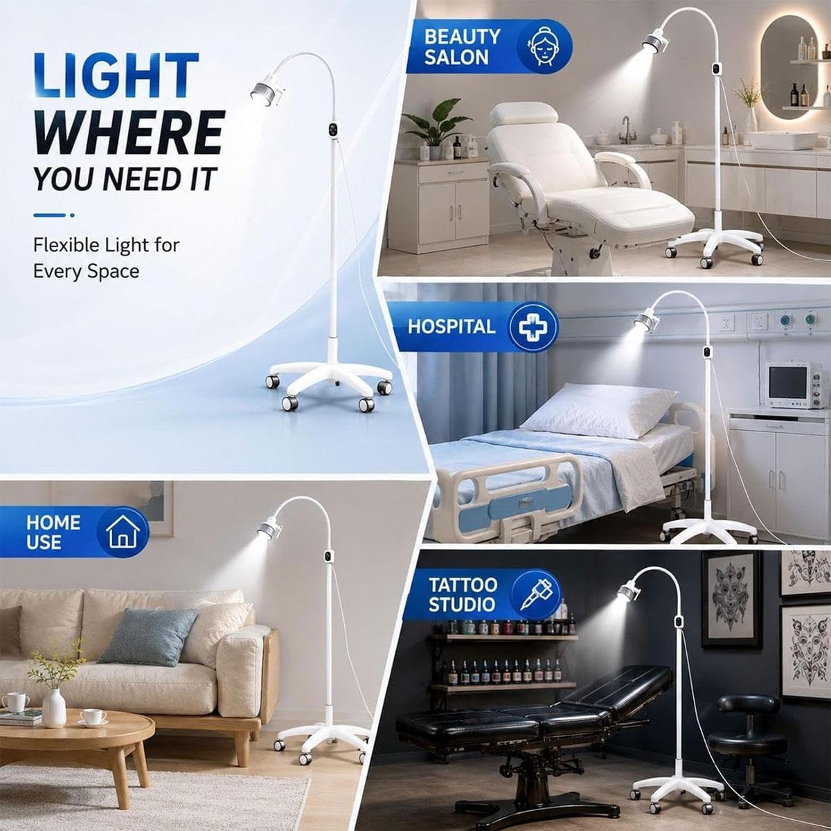 Floor‑Stand LED Surgical Examination Light Lamp with Storage Tray