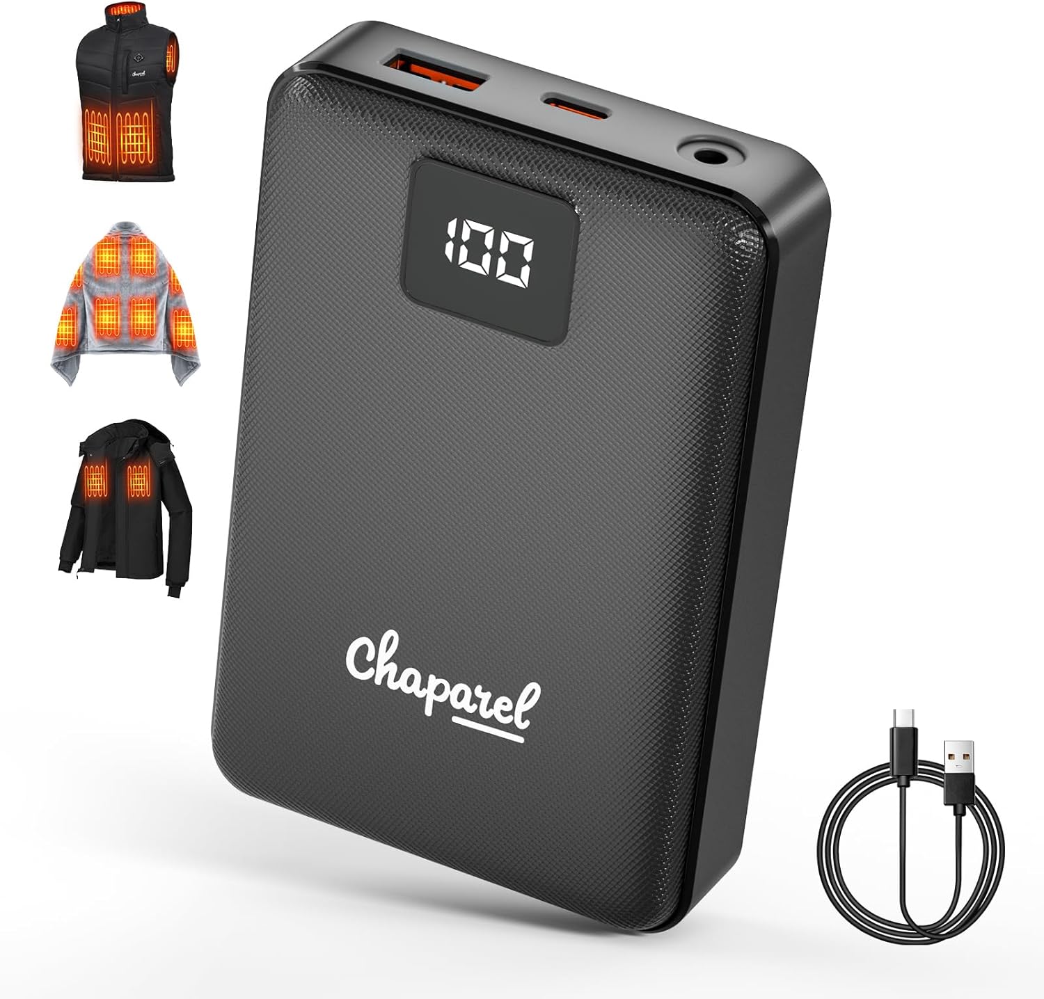 Heated Vest Jacket Battery Pack 16000mAh 7.4V with LED Display, Rechargeable Portable Power Bank for Heated Blanket Hoodies with DC/USB/Type-C Output for Men Women