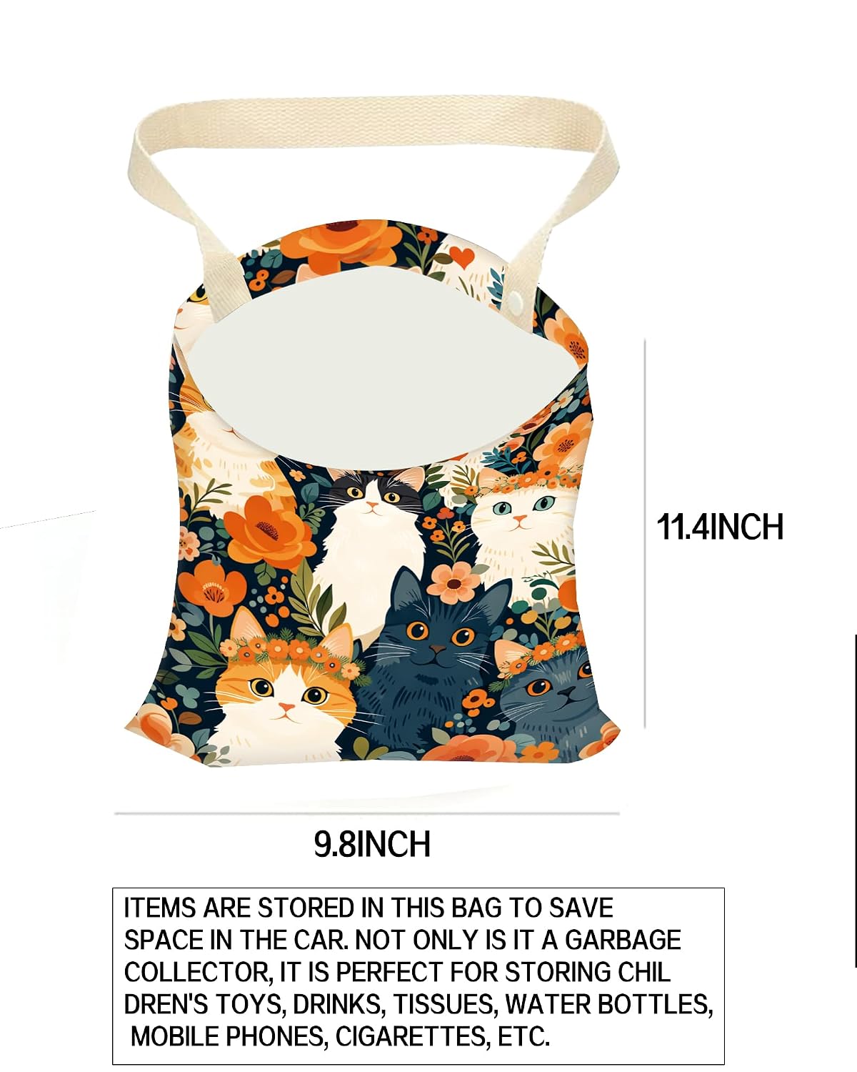Car Trash Can, Durable Hanging Car Trash Garbage Bag, Cute Automotive Garbage Cans Organizer, Cute Cats image 4