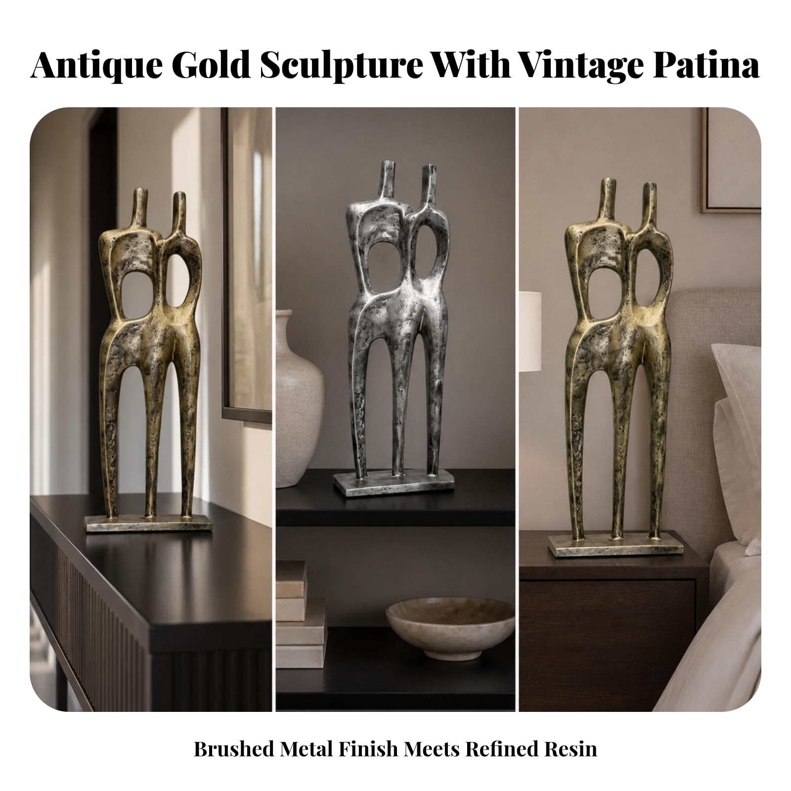 Escultura Figura Humana Abstracto | Silueta Alargada Elegante, Escultura con Base Rectangular, Estatua Resina Sintética, para Salón, Estantería, Plateado, 39CM