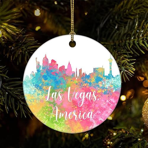 Miniatura 5 de Two-Side Printed America-Miami Ceramic Christmas Ornament Novelty for Family Friends Kids Cityscape Christmas Keepsake Pendants