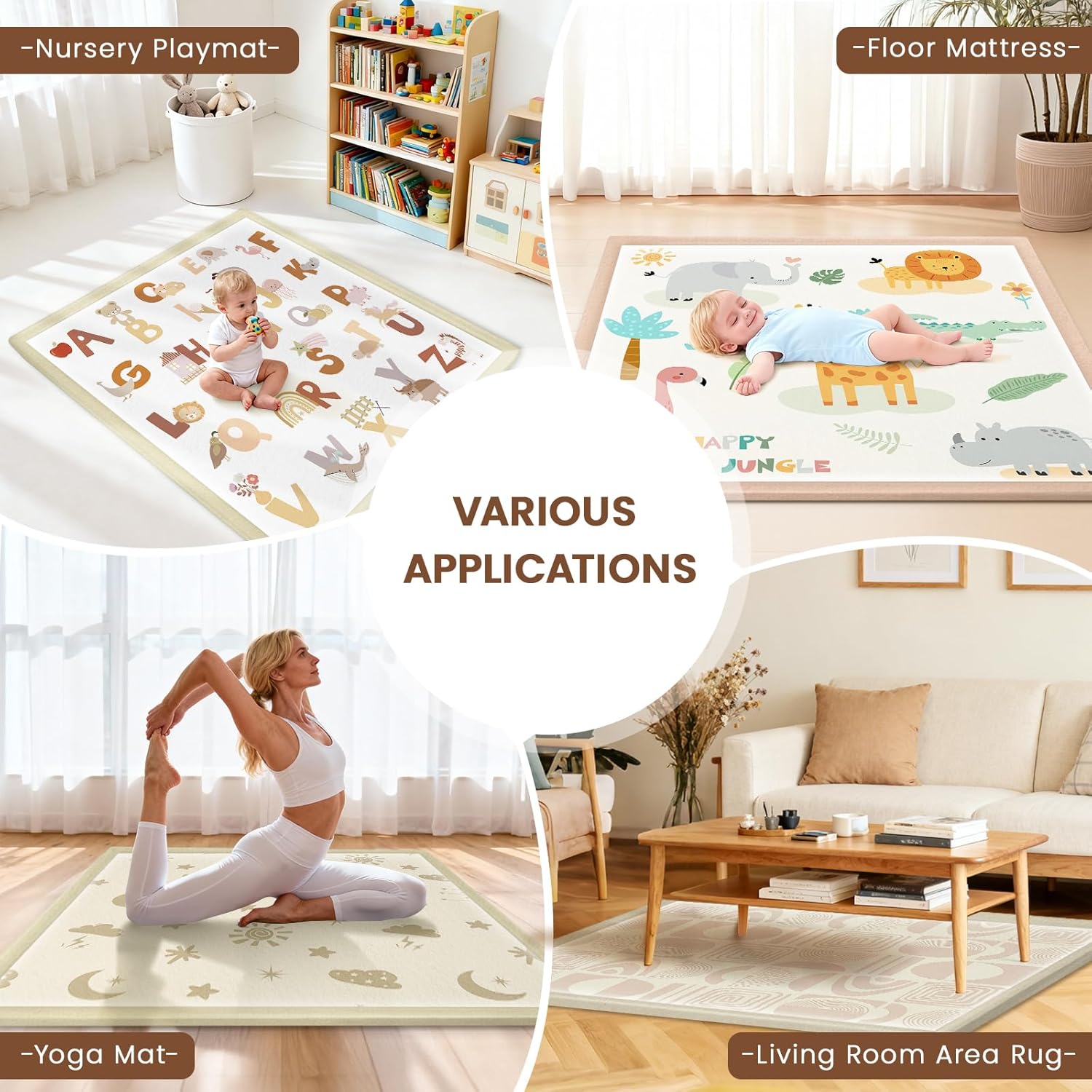 50"×50" Baby Play Mat for Floor & Playpen, 1.2" Thick High-Density Foam Nursery Mat for Tummy Time, Soft Plush Carpet with Non-Slip Bottom for Infant Toddler Baby Crawling & Playing (Grey)