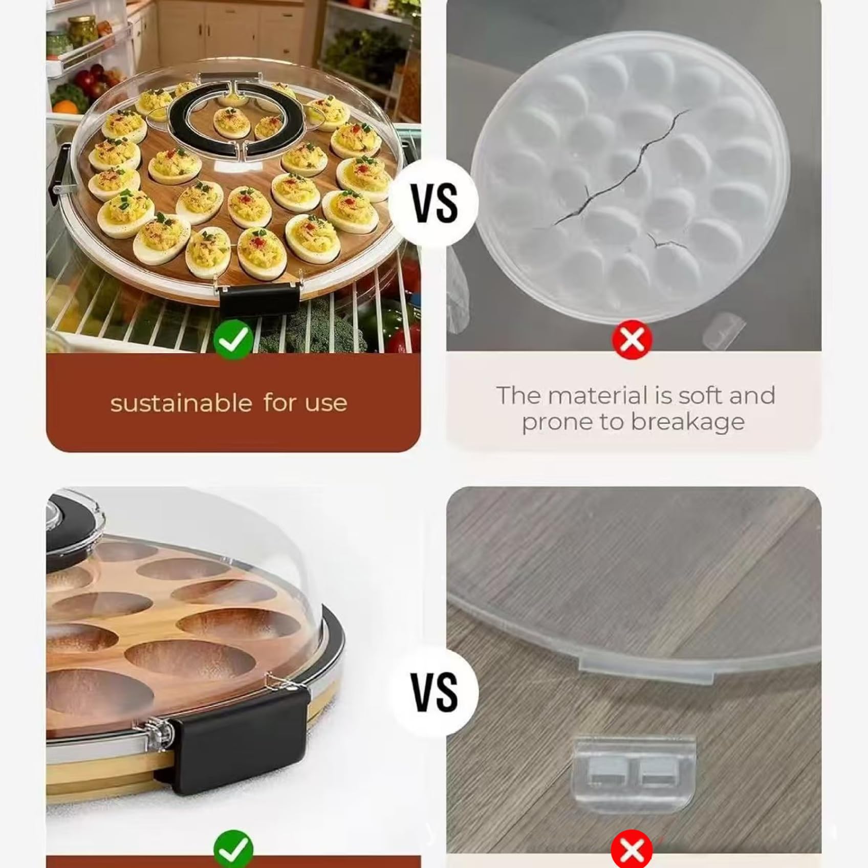 Bandeja para huevos con tapa, 24 compartimentos, bandeja de madera de acacia con asa para fiestas, almuerzos, bufés